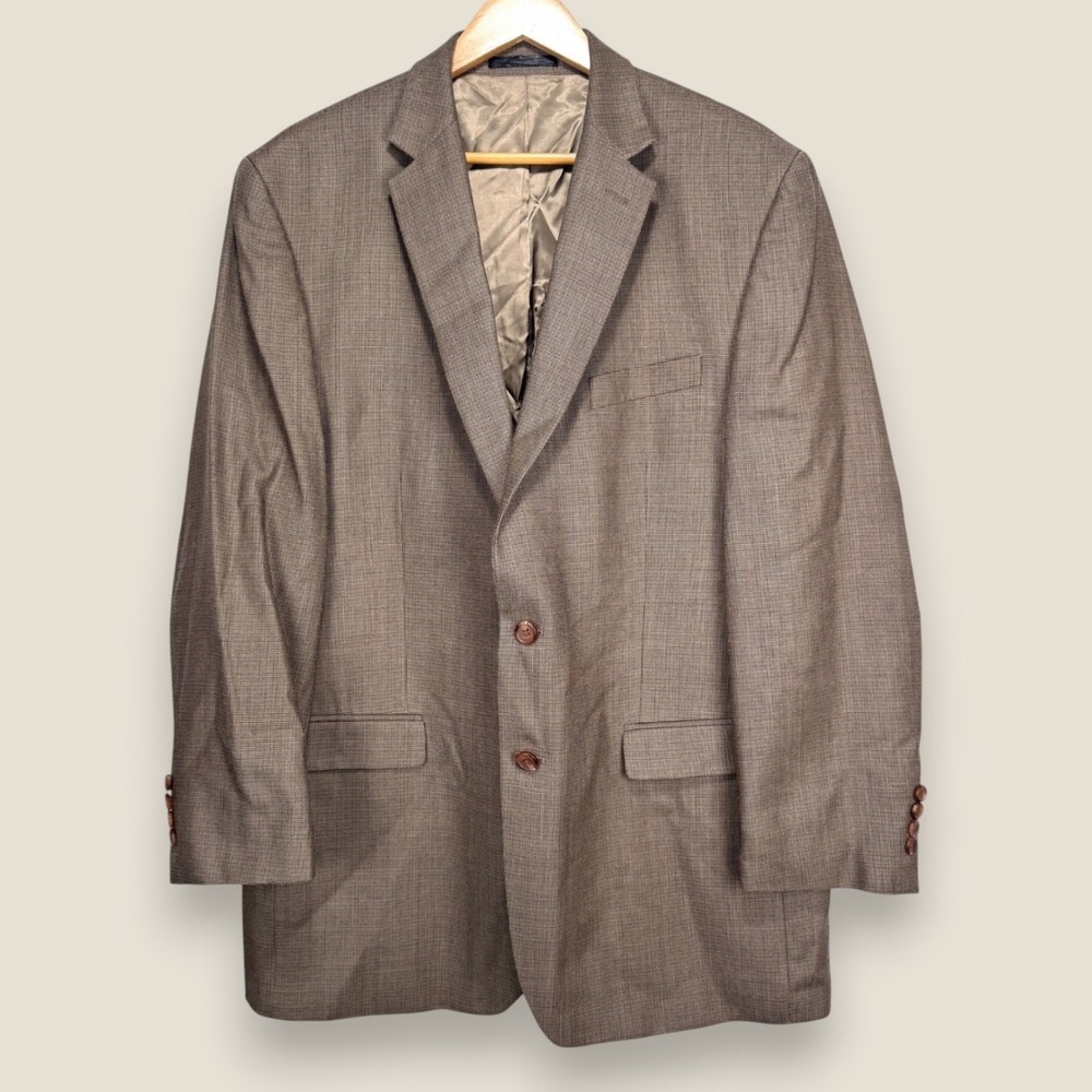 Lauren Ralph Lauren Sport Coat Blazer Men 44L Brown Houndstooth Poly Rayon 2 Btn